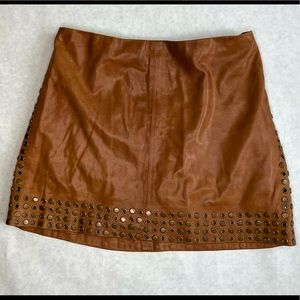 Haute Hippie brown studded short leather skirt